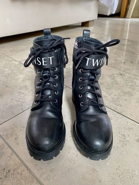 TWINSET Stiefel Ankle Boots Leder Schwarz Grösse 34 (Gebraucht) in