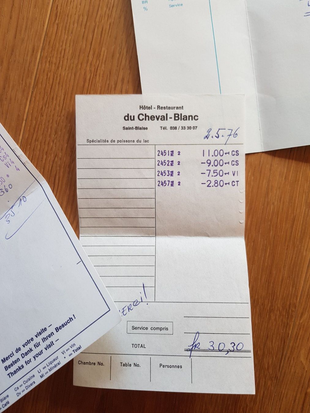Documenti: 3 alte Restaurant Belege – Usato da Walterswil BE venduto da Lonitti 2