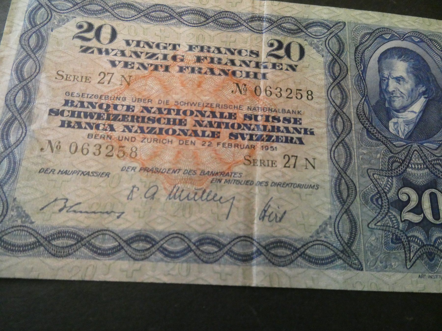 Banconote: Schweiz 1951, 20 Franken – Usato da Hinterforst venduto da rohusri 2
