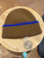 Même pas mâle Brown Angora Beanie with Blue Stripe