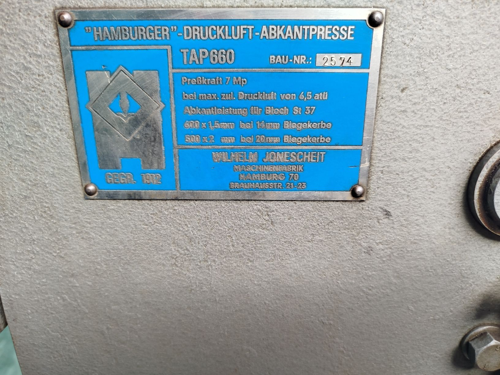 Toutes les machines: Abkantpresse Hamburger – D'occasion à Illnau par Metall8320 2