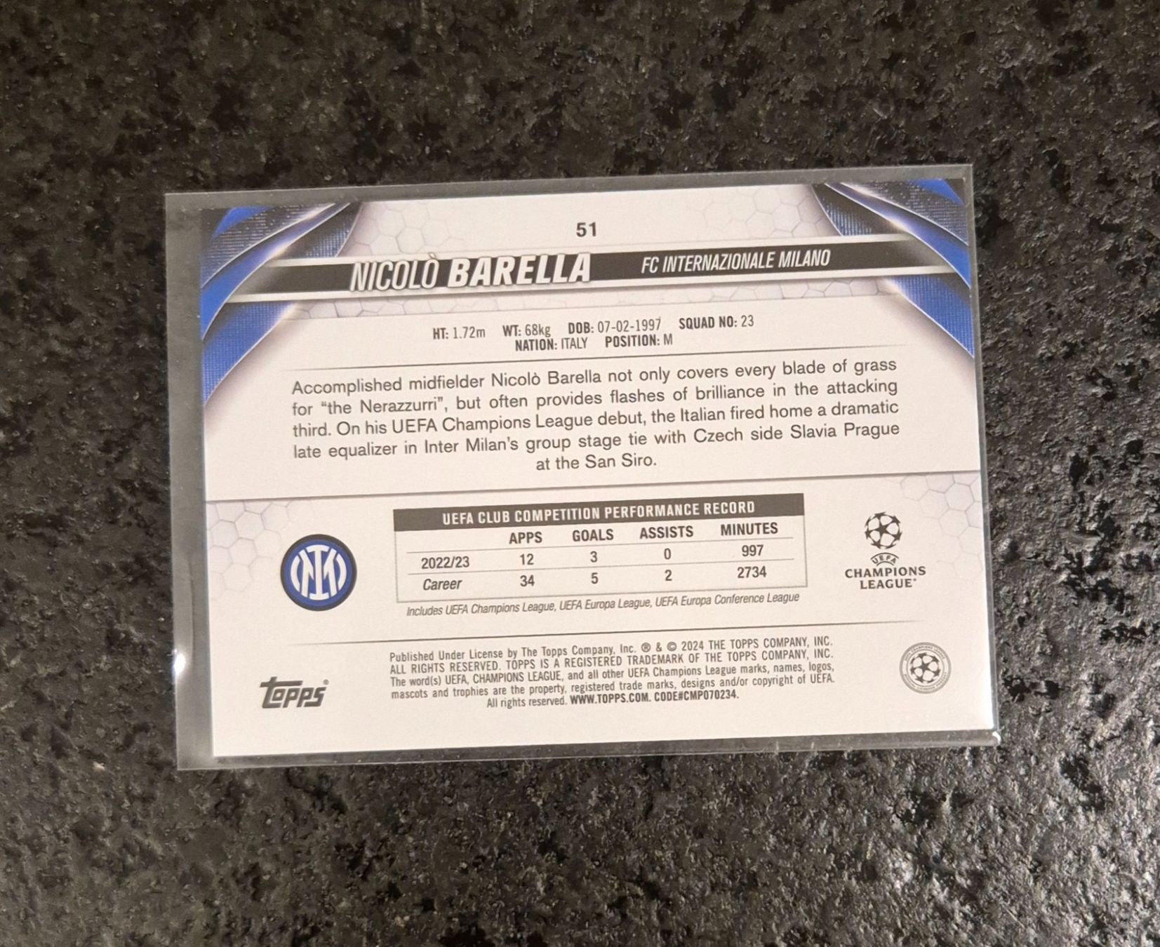 Topps Carte collezionabili: Nicolo Barella - Inter Milan - Topps – Nuovo (secondo la descrizione) da Burg AG venduto da Danoe 1