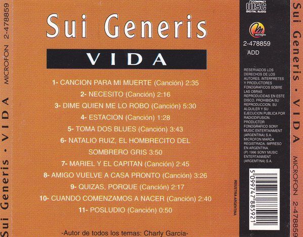 CD: CD Sui Generis - Vida (1972/1996) – Usato da Möriken AG venduto da mineralia 1