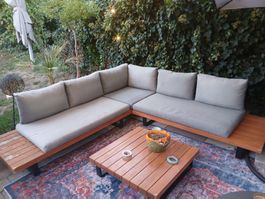 Gartenlounge Holz mit Polstern gebraucht in gutem Zustand