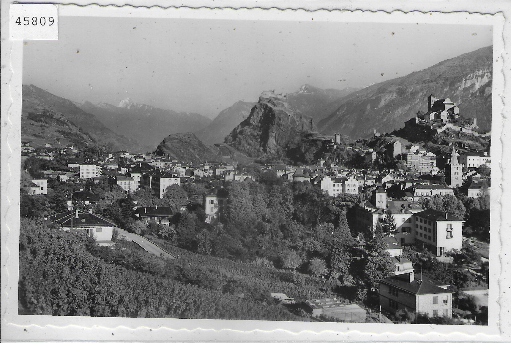 Cartoline postali: Sion - Valere et Tourbillon - Vue generale – Usato da Ettingen venduto da Kartenplanet