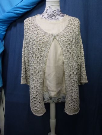 TWINSET LEINEN SHIRT MIT LOCHJACKE GR 40 42 CREME EDEL STEIN