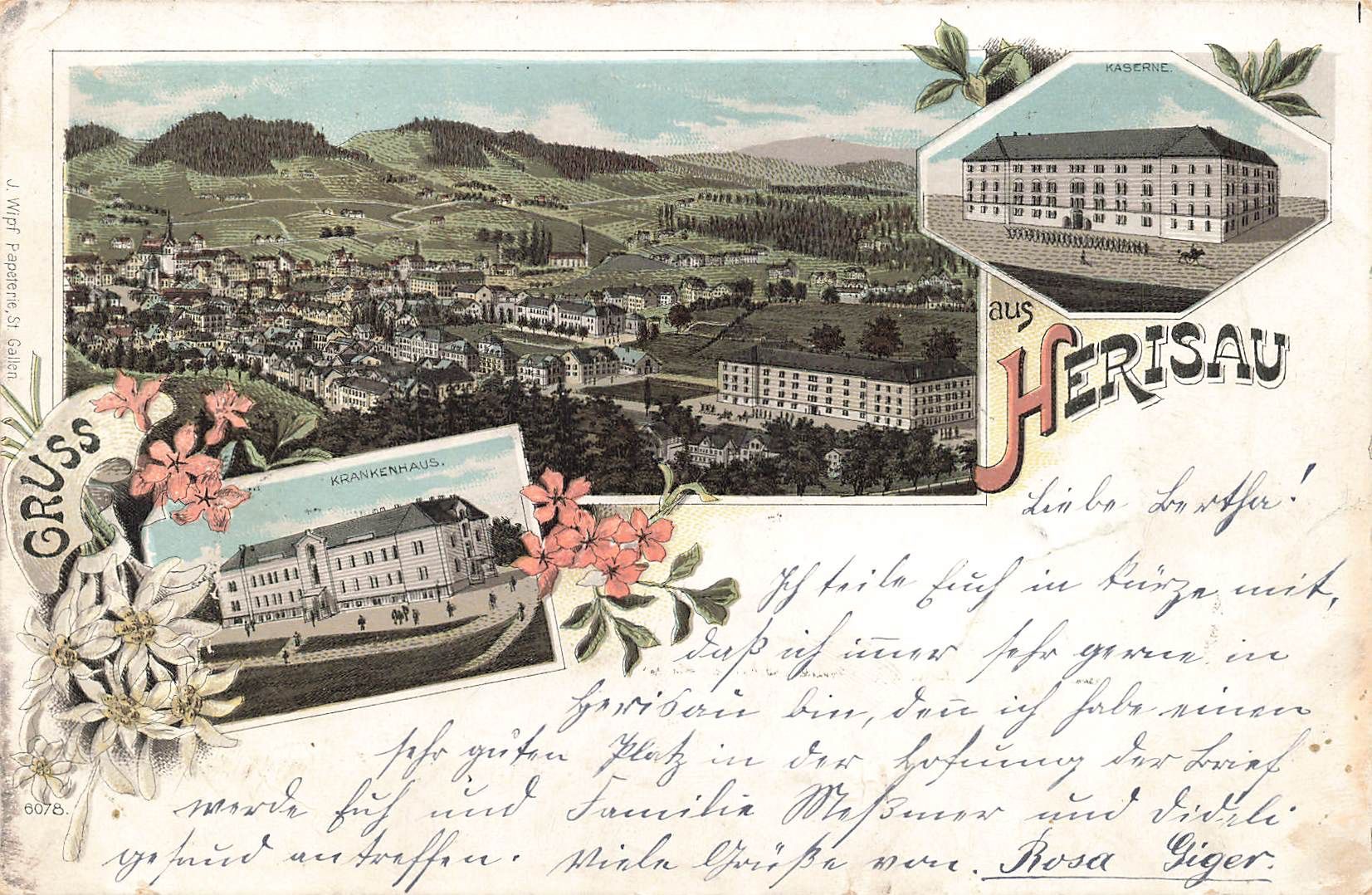 Cartoline postali: Gruss aus Herisau litho 1898 – Usato da Biasca venduto da Blenio71