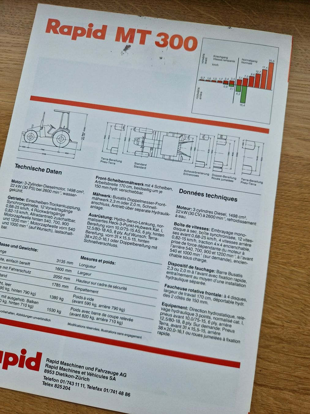 Rapid Trattori: Original Prospekt Rapid Bergtraktor MT300 – Usato da Dürnten venduto da Bachtel84 2