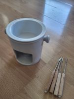 Schokoladrnfondue Set Keramik Weiss mit 4 Gabeln, Osterzeit