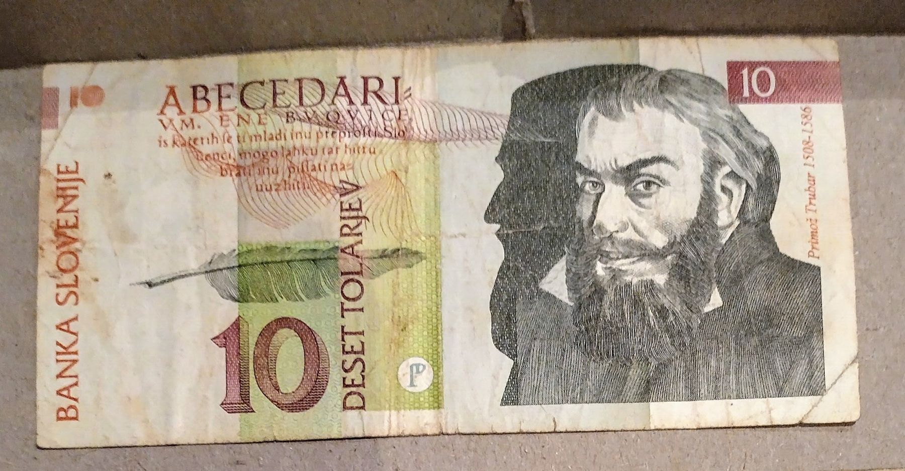Banknoten: Slowenien 10 Tolarjev 1992 – Gebraucht aus Steinhausen von MuRaTo