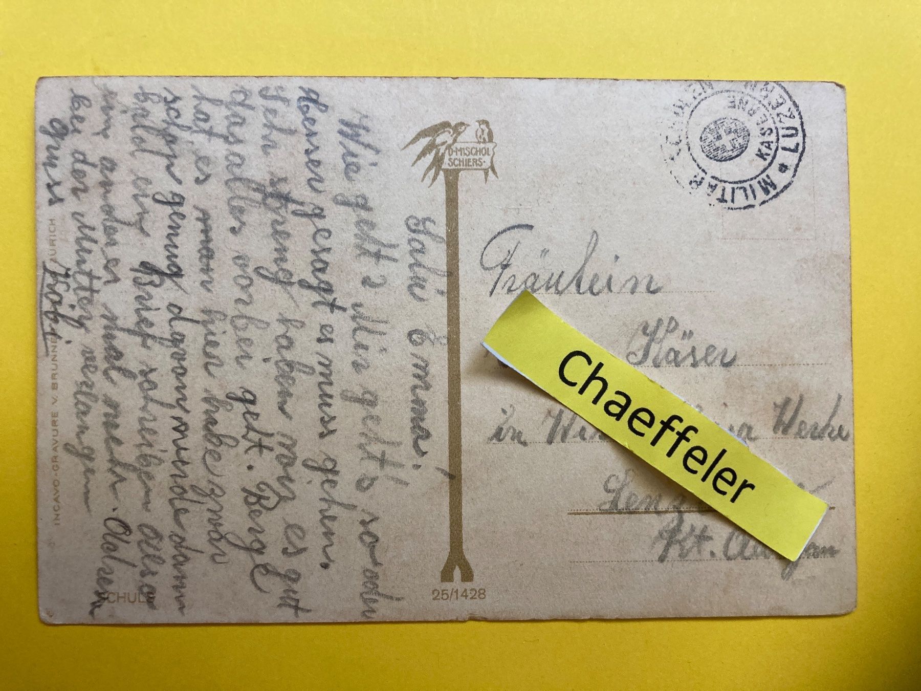 Ansichtskarten: Militär-Postkarte. Heimat evt. Schiers – Gebraucht aus Zürich von Chaeffeler 1