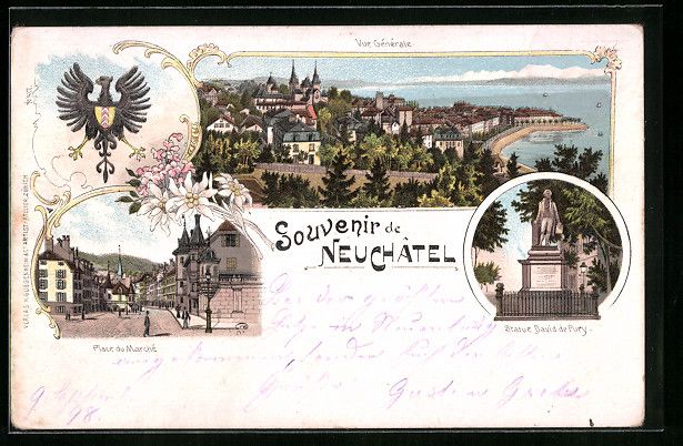 Cartes postales: Litho Neuchâtel, Vue Générale, Place  – D'occasion à Berlin par bartko-reher