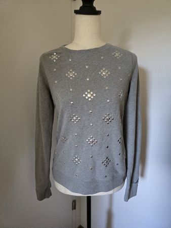 Hollister Feinstrickpullover S – Grau Nieten Chiffon-Rücken 