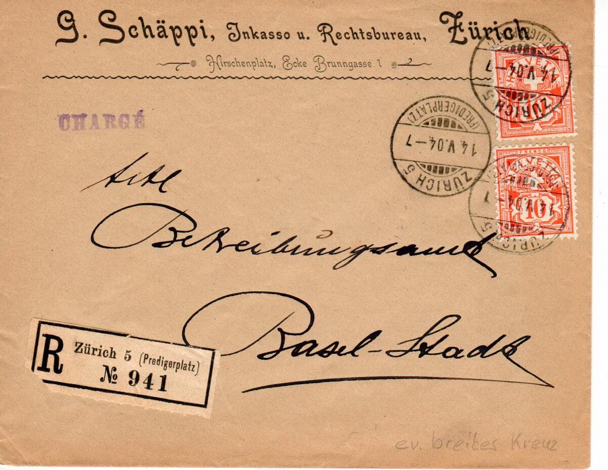 Tutti i francobolli: Brief,  G. Schäppi Zürich - Basel 1904 – Usato da Wolhusen venduto da Curver9