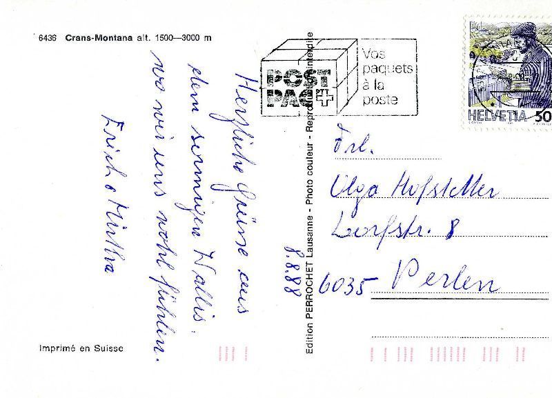 Alle Briefmarken: Crans-Montana =>>>> Stempel 8.8.88 ! – Gebraucht aus Emmenbrücke von teestube 1