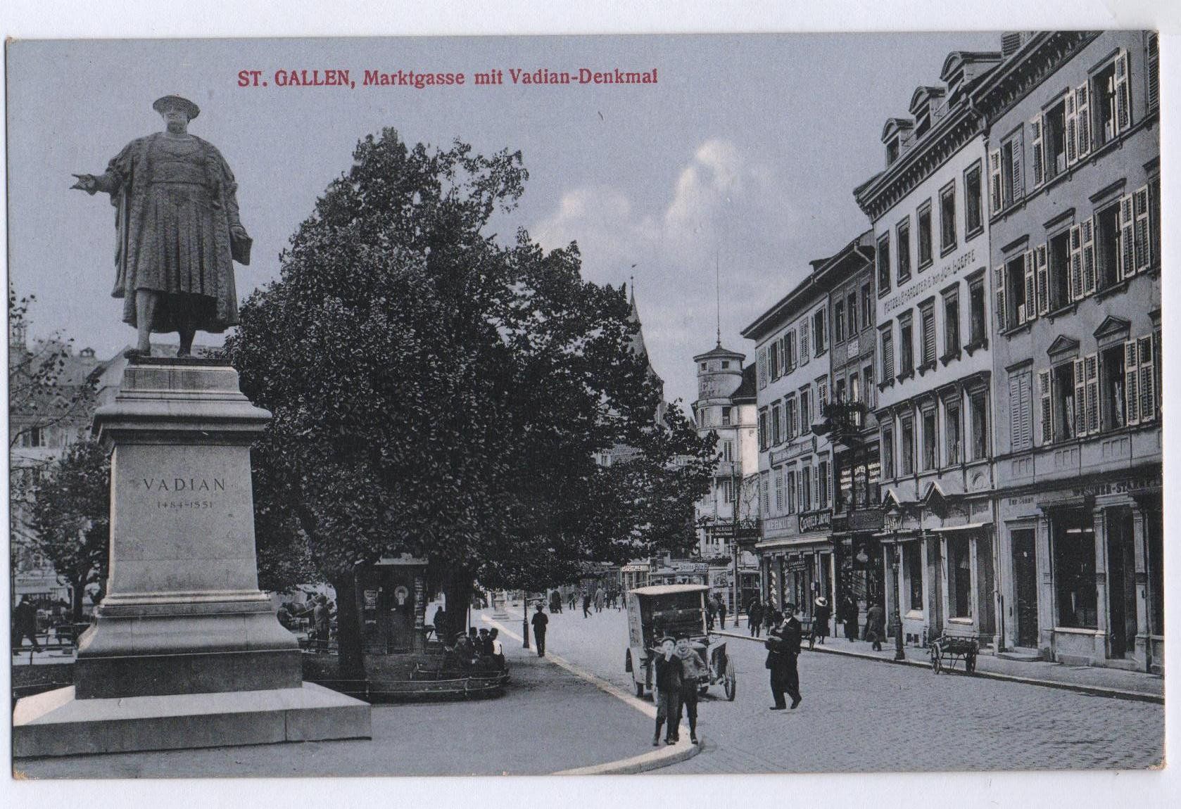 Ansichtskarten: ST. GALLEN Marktgasse mit Vadian-Denkmal, Auto – Neu (gemäss Beschreibung) aus Jona von philajona