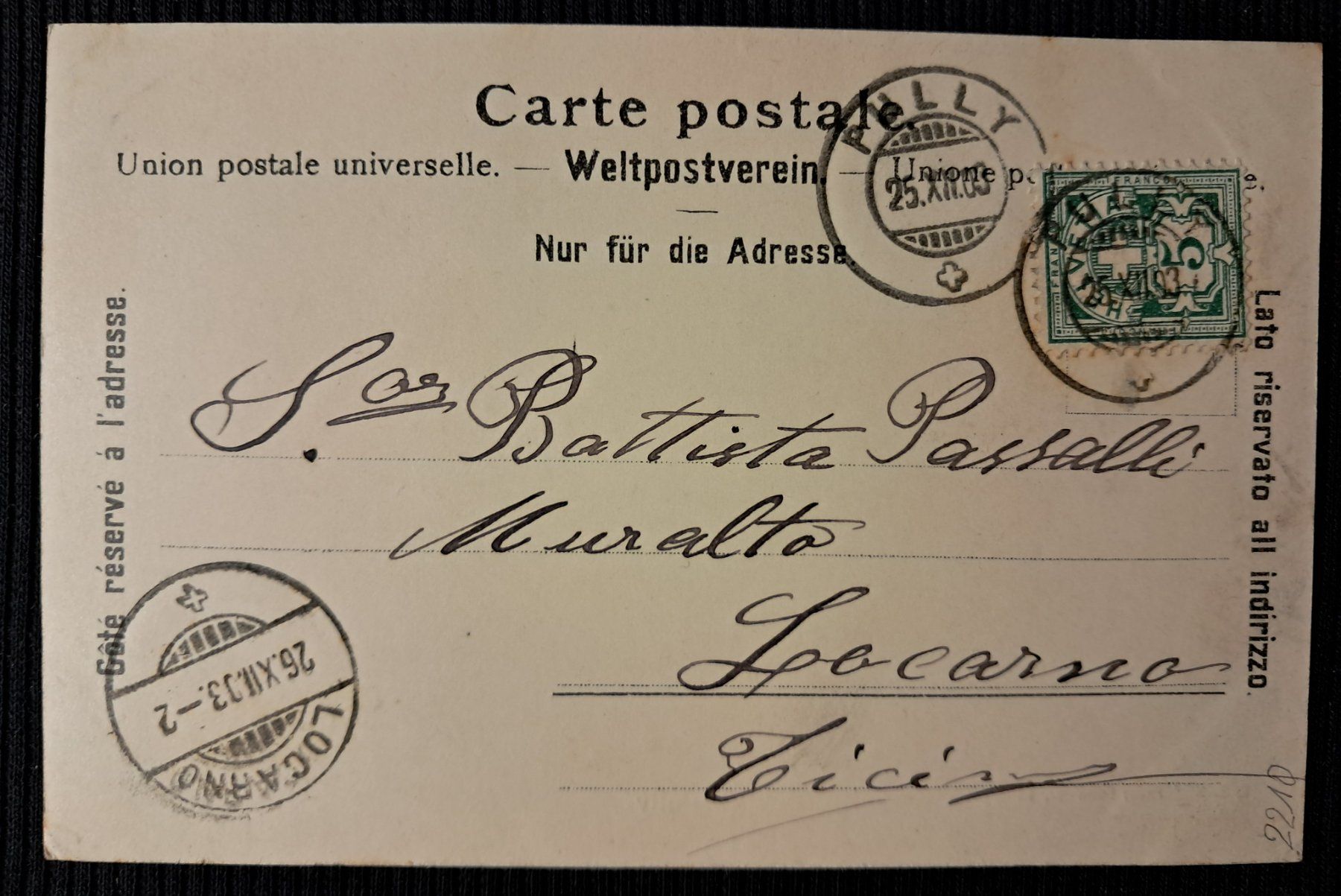Cartoline postali: PULLY 1903 - TRES ANIMEE – Usato da Ponto Valentino venduto da giorgia06 1