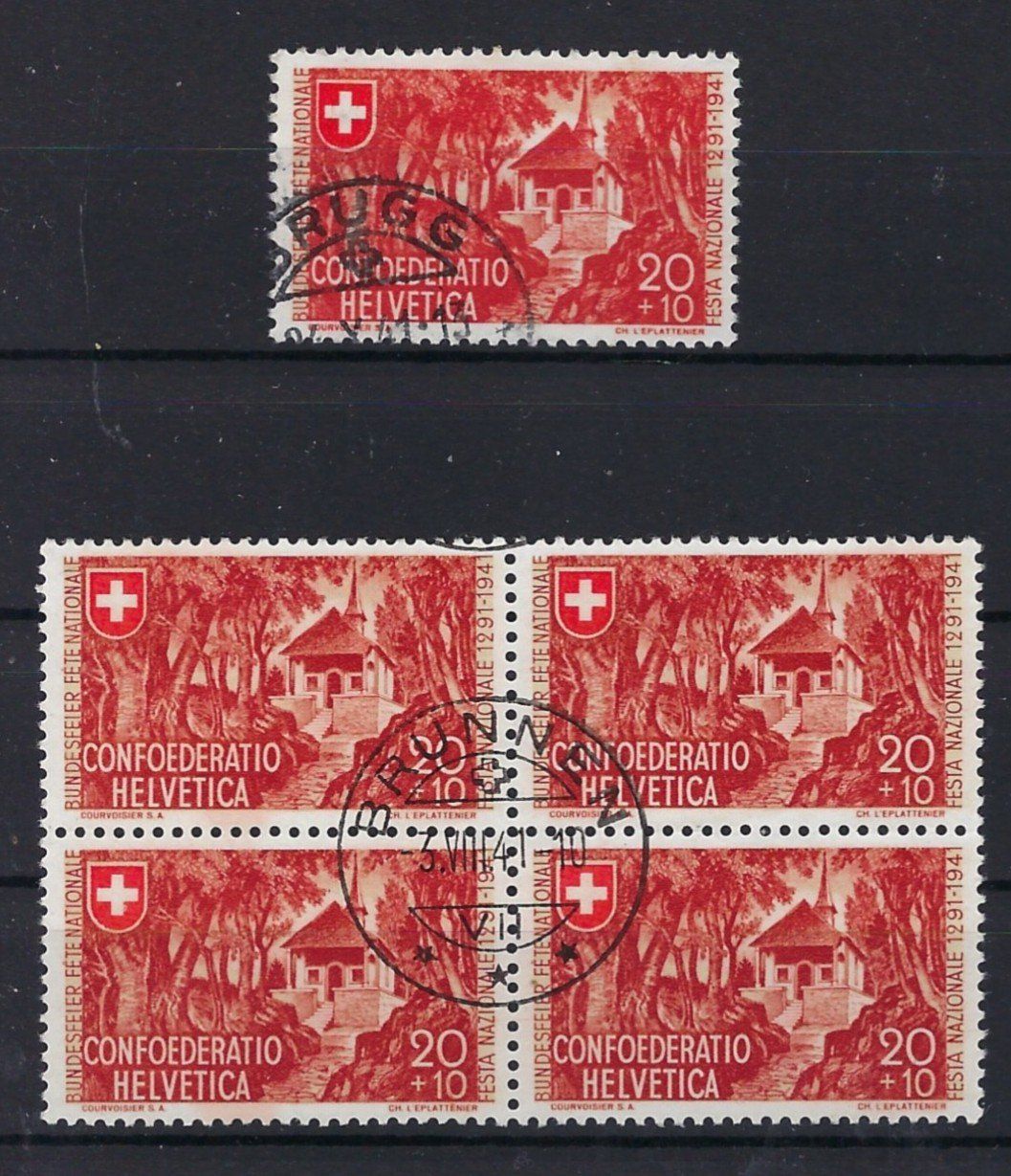 Tutti i francobolli: 1941 Pro Patria Viererblock + Einzelm. gestempelt  15958 – Usato da Lunden venduto da Animus999