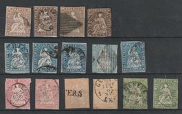 Steckkarte mit 15 gestempelten Strubel von 5 Rp - 40 Rp,