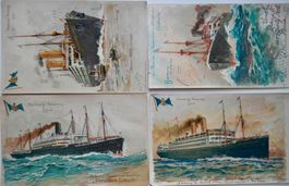 4 Stk Schiffspostkarten nach USA 1907-1910