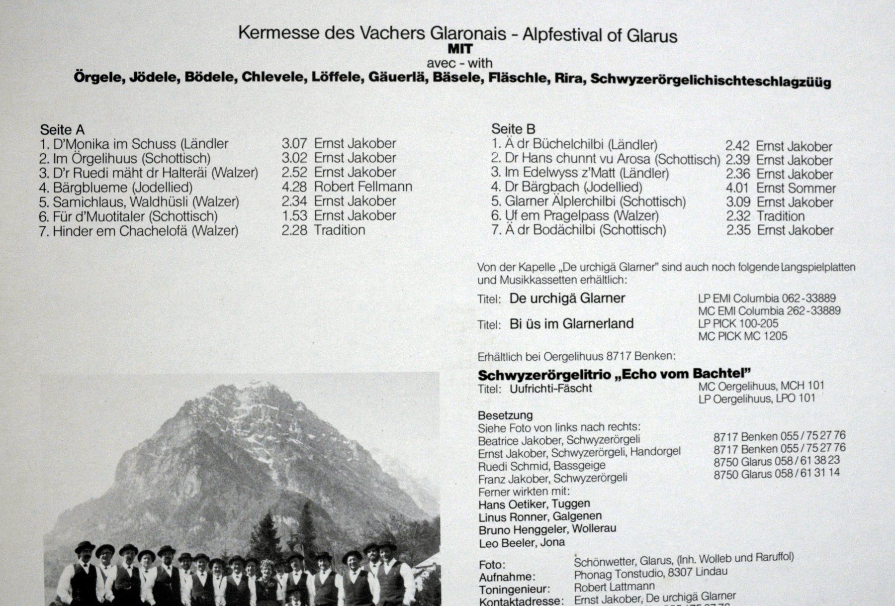Dischi in vinile: De Urchigä Glarner  Glarner Älplerchilbi - LP GEWASCHEN – Usato da Unterseen venduto da vinylmore 1