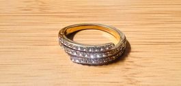 Ring (EU-Grösse 52) mit Strass, aus Edelstahl, vergoldet
