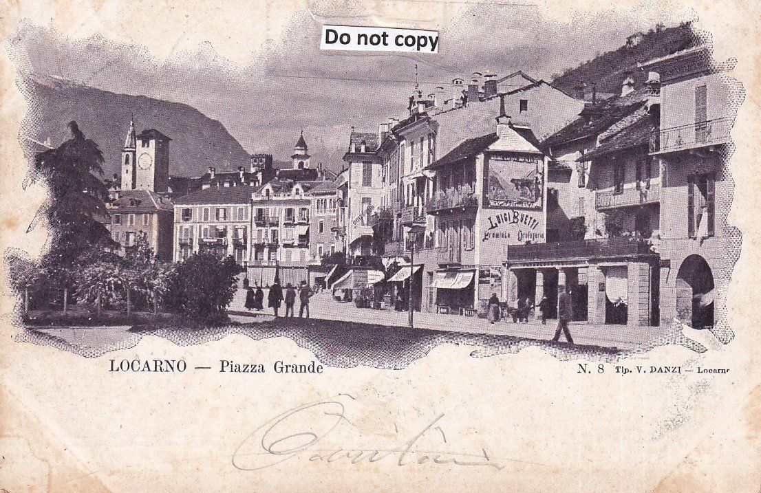 Cartoline postali: Locarno   TI   -    Piazza Grande      um 1904 – Usato da Brig venduto da Valcards54