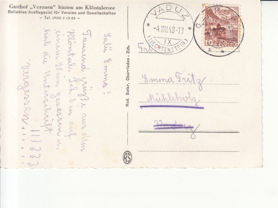 Cartoline postali: Klöntalersee 1948 – Usato da Bürglen TG venduto da StampGraf 1