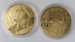 PANDA  MEDAILLE - IN MUENZKAPSEL - KUPFER VERGOLDET