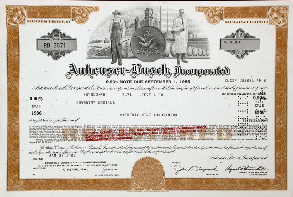 Documenti: Anheuser-Busch, Inc. - 1981 – Usato da Solothurn venduto da Sgasche