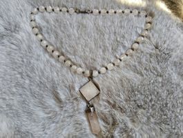 Vintage facettierte Rosenquarz/Quarz Silber Choker, Kette