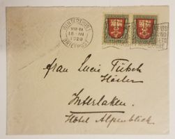 JB14) J13, Wappen Obwalden im paar auf Brief