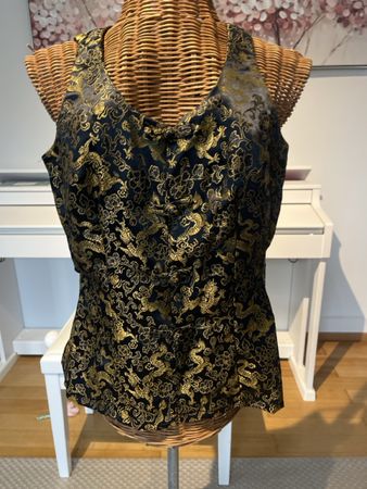 Asiatisches Top, handgenäht, goldene Drachen, 38