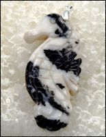 Geschnitzter Zebra Jaspis Anhänger Seepferdchen 925 Silber
