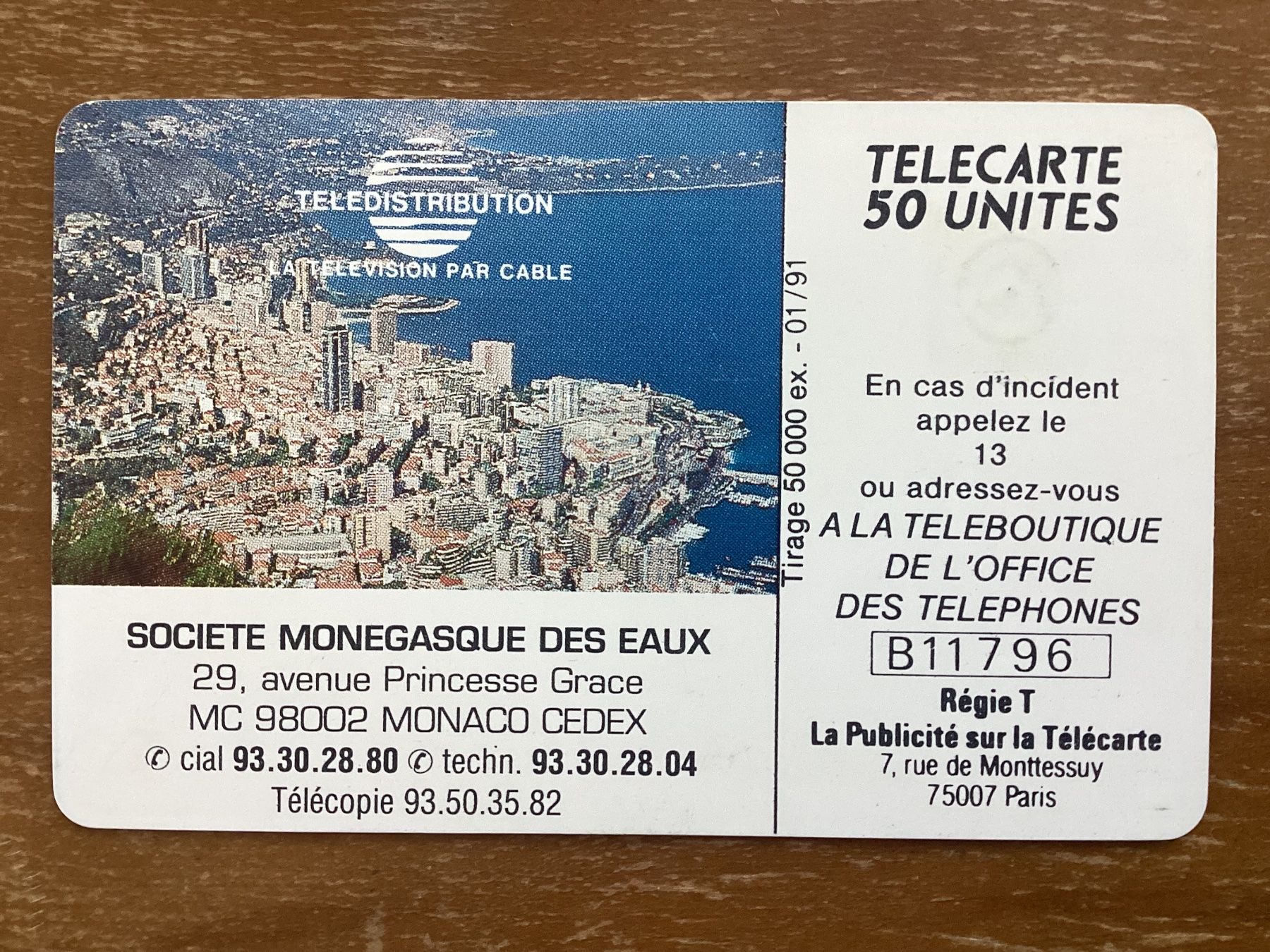 Telefon- & Taxkarten: Telefonkarte Monaco, Télé cablée 50 U – Gebraucht aus Zürich von tol_b7c7 1