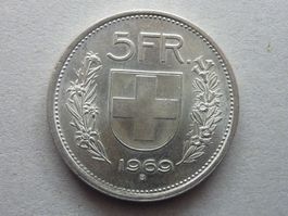 Letzte Silber Prägung 5 Fr. 1969  unz. /stgl.