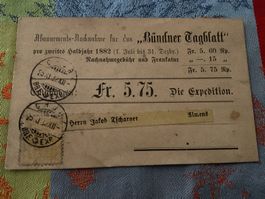 1882 Nachnahme Chur - Almens Zunr. 63a, sehr fleckig