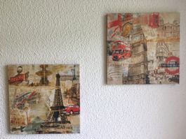 2 Bilder Leinwände Wandbilder London Paris Deko