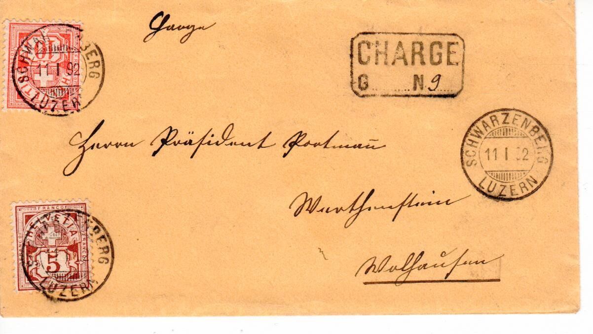 Tutti i francobolli: Charge Brief Schwarzenberg 1892 – Usato da Wolhusen venduto da Curver9