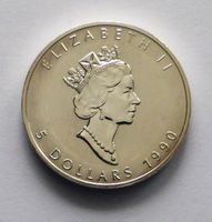 1oz Feinsilber - CANADA, 5 Dollar 1990 - Elisabeth II