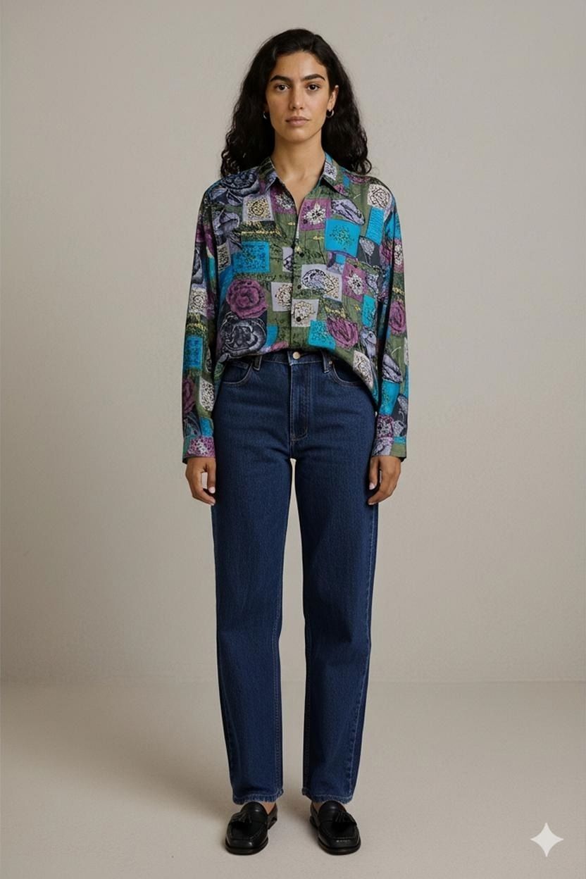 Camicette: Jean Legalle Italien Buntes Blumenmuster Button-Down Hemd - – Usato da Zug venduto da vinokilo