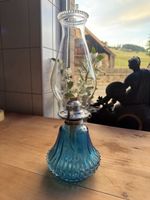 Öllampe blau Glas antik mit Schirm guter Zustand