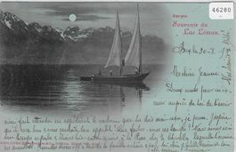 Souvenir du Lac Leman - Barque - Mondschein-Litho 1899