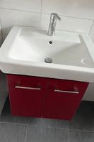 Waschtisch mit Unterschrank, rot, inklusive Hahn