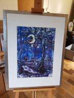 Gemälde Aquarell "Mondschein Ritus", signiert Rohner