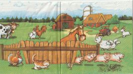 2 Servietten  Bauernhof Tiere am Zaun