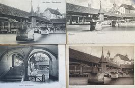 Vier alte Ansichtskarten aus Luzern mit der Spreuerbrücke