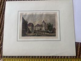 Historischer Stahlstich Schloss Gottlieben antik gerahmt