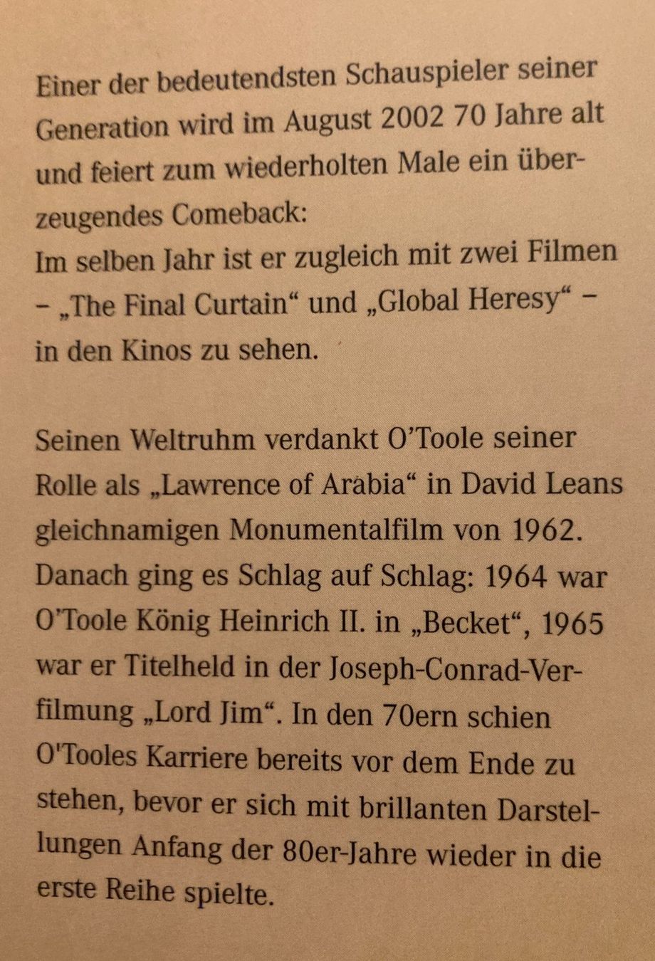 Libri: Peter O'Toole - Ein Portrait - Lawrence von Arabien - Buch – Usato da Stans venduto da canberra04 2