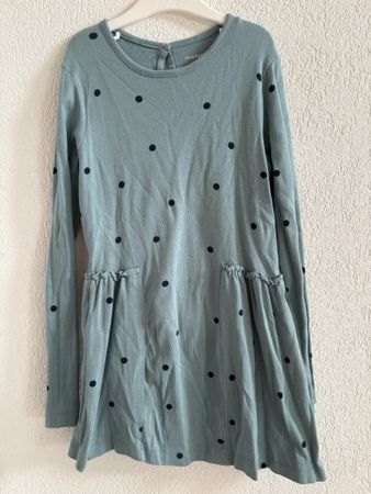Robe fille pois bleus manches longues taille 7 ans